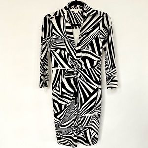 Boston Proper Black White Zebra Bodycon Dress, Size 6